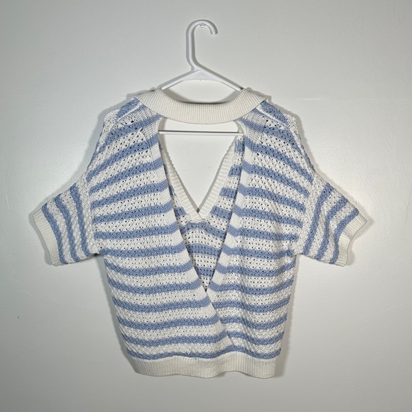 Anthropologie Maeve Striped Open Back Knit Sweater Blue White Top M Preppy Style - Picture 12 of 15
